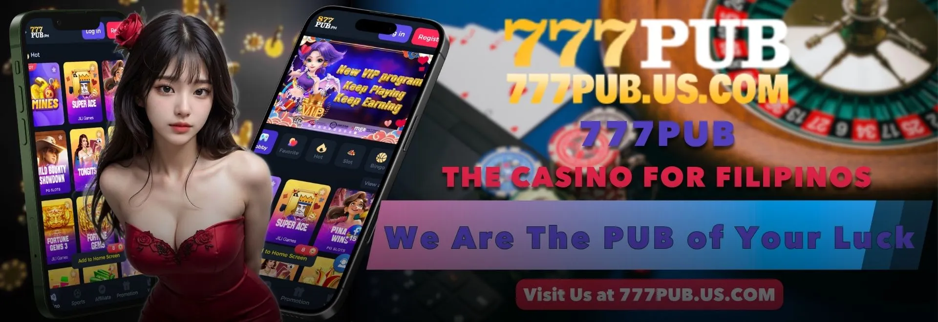 777Pub promotional banner showing welcome offer presentation