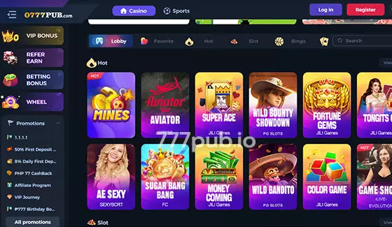 777Pub casino gameplay view showing slot interface and general user experience