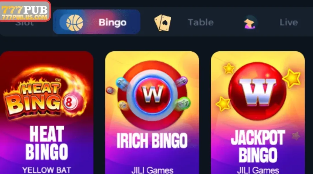 777Pub casino lobby and navigation overview